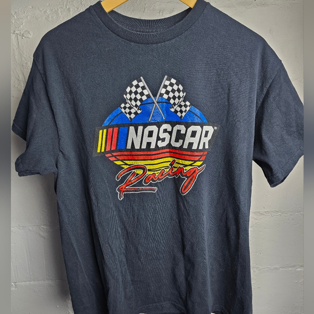 NASCAR T-Shirt Racing Logo Men's Size Large Checkered Flag Official